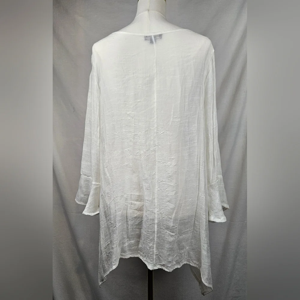 Cal Style‎ Women's Ivory Chiffon Tunic Top Sz L Boho Beach Coverup - Picture 2 of 6